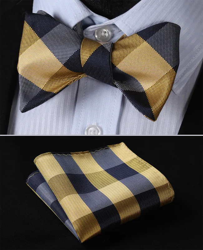 Verifique clássico 100% seda jacquard tecido masculino borboleta auto gravata borboleta bolso quadrado lenço terno conjunto # rc31174j