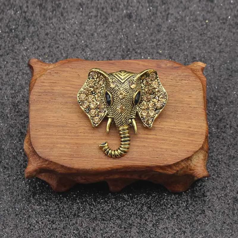 Vintage Rhinestone Elephant Brooch Bronze Animal Brooches For Women Men Denim Suit Sweater Collar Pin Button Badge Broche2468