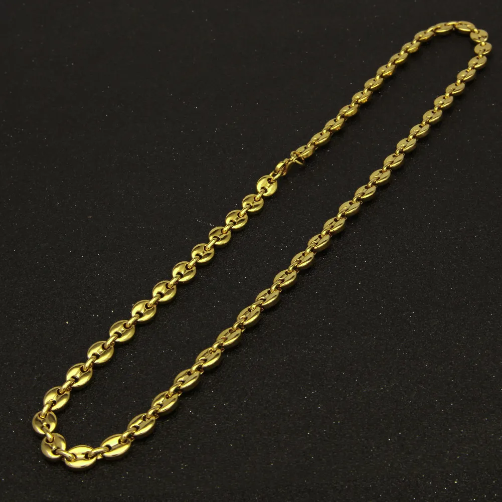 Kaffebönhalsband och armband sätter högkvalitativt rostfritt stål Mens Hip Hop Jewelry Gold Silver Color Chain for Men Gift7157489