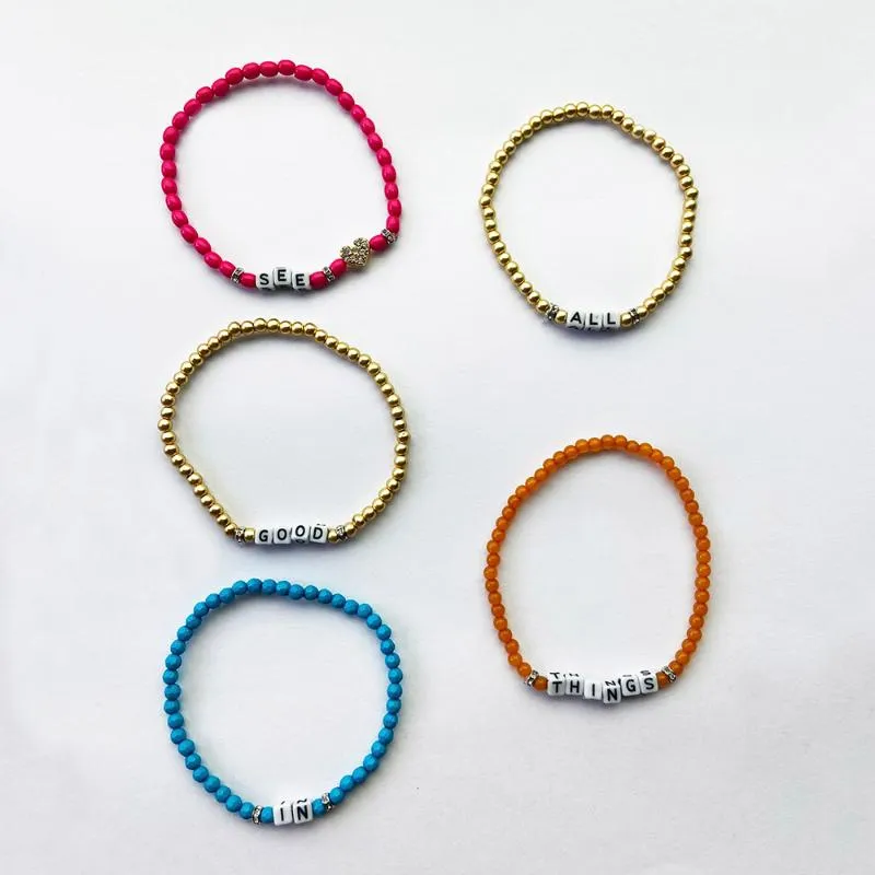 5 pièces ensemble mode bohème déclaration coloré résine acrylique perle Inspiration extensible bracelet à breloques Set292E
