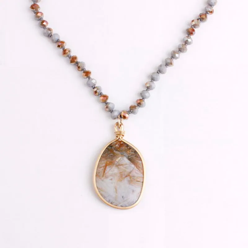Zwpon moda trança de ouro teadrop pedra natural pingente colar contas de pedra natural colar para mulher jóias whole241d