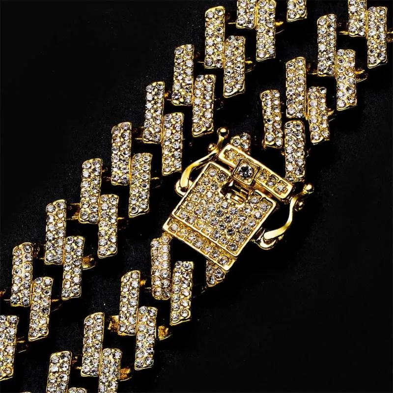 15 mm isad ut prong miami curb kubanska länkkedjor halsband ctystal full strass hip hop smycken halsband för mens kedja1266z
