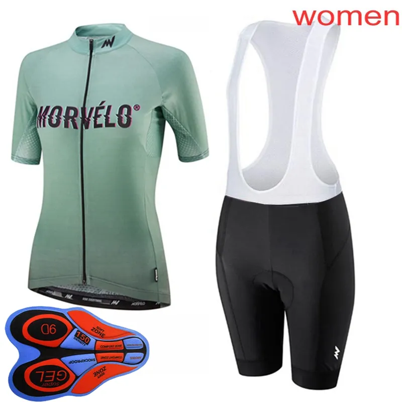 Летние Morvelo Team Woman Cycling Jersey Set MTB Bycicle Outfits с коротким рукавом велосипеды нагрудник шорты костюмы спортивной формы Y21031822