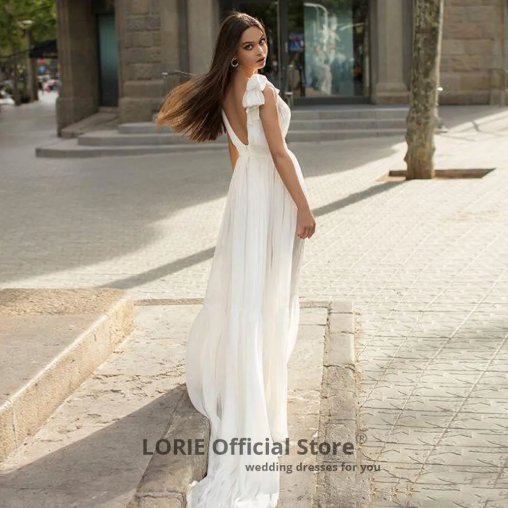 LORIE – robe de mariée trapèze en mousseline de soie, style Boho, sans manches, pour la plage, col en v, dos nu, robes de fête de mariage, 2020