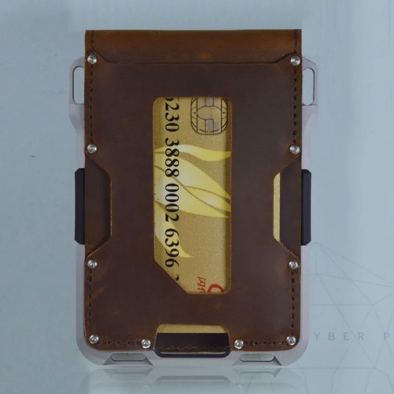 Genuine Leather Magic Wallet ID Bank Card Case Key Holder for Men Women Anti Rfid Aluminium Metal Wallets holders294V