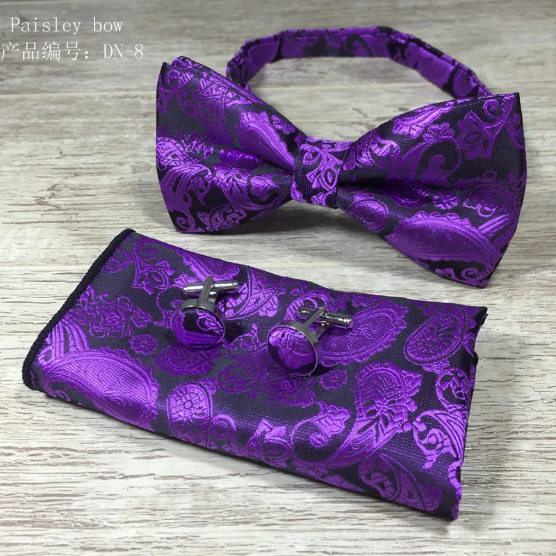 Neck Ties Bowtie Hanky Cufflink Sets 100% Silk Jacquard Woven Men Butterfly Bow Tie Pocket Square Handkerchief Set Luxury Access238s