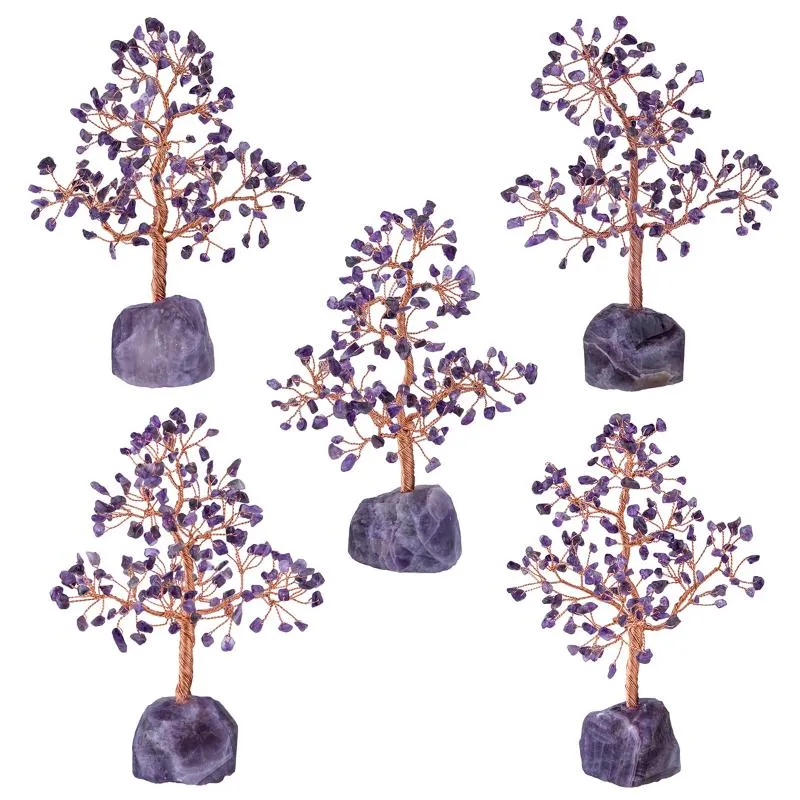Jewelry Pouches TUMBEELLUWA Natural Crystal Money Tree with Gemstone Base Figurine Ornaments for FengShui Wealth Lucky Home Decor 224S