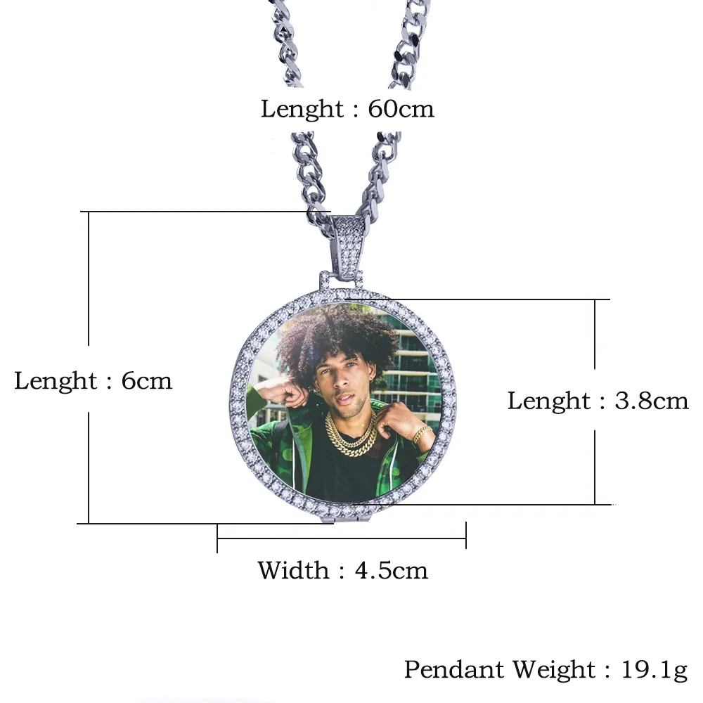 Custom Made Po Medallions Pendant Necklace 4mm Tennis Chain Gold Silver Color Iced Out Cubic Zircon Men Hip hop Jewelry Gift 200921502381
