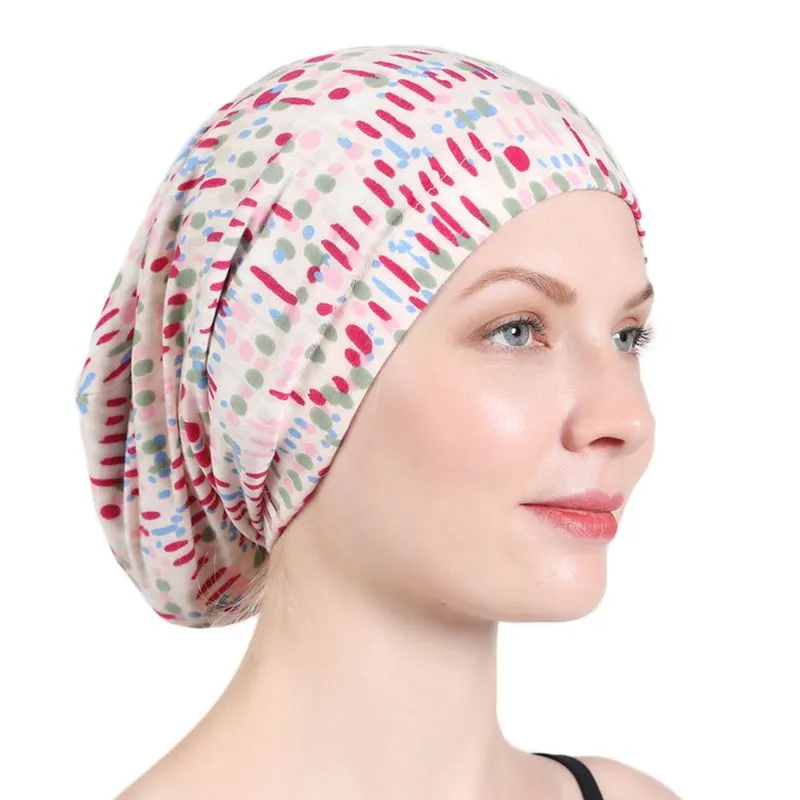 Bonnet de nuit doublé en Satin pour femmes, couleur unie, imprimé Floral, perte de cheveux, chimio, bandeau élastique, large bande, bonnet ample, Hat253s