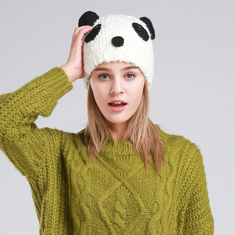 Beanie Kafatası Kapakları Sevimli Panda Beanies Kış Şapkaları Kadınlar İçin Beanie Hat Yenilik Bonnet Femme1205i