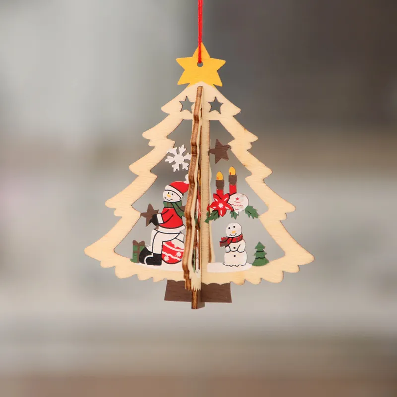 Nouvel An Ornement d'arbre de Noël en bois naturel 2d Pendants suspendus Star Star Tree Tree Bell Décorations de Noël pour Navidad