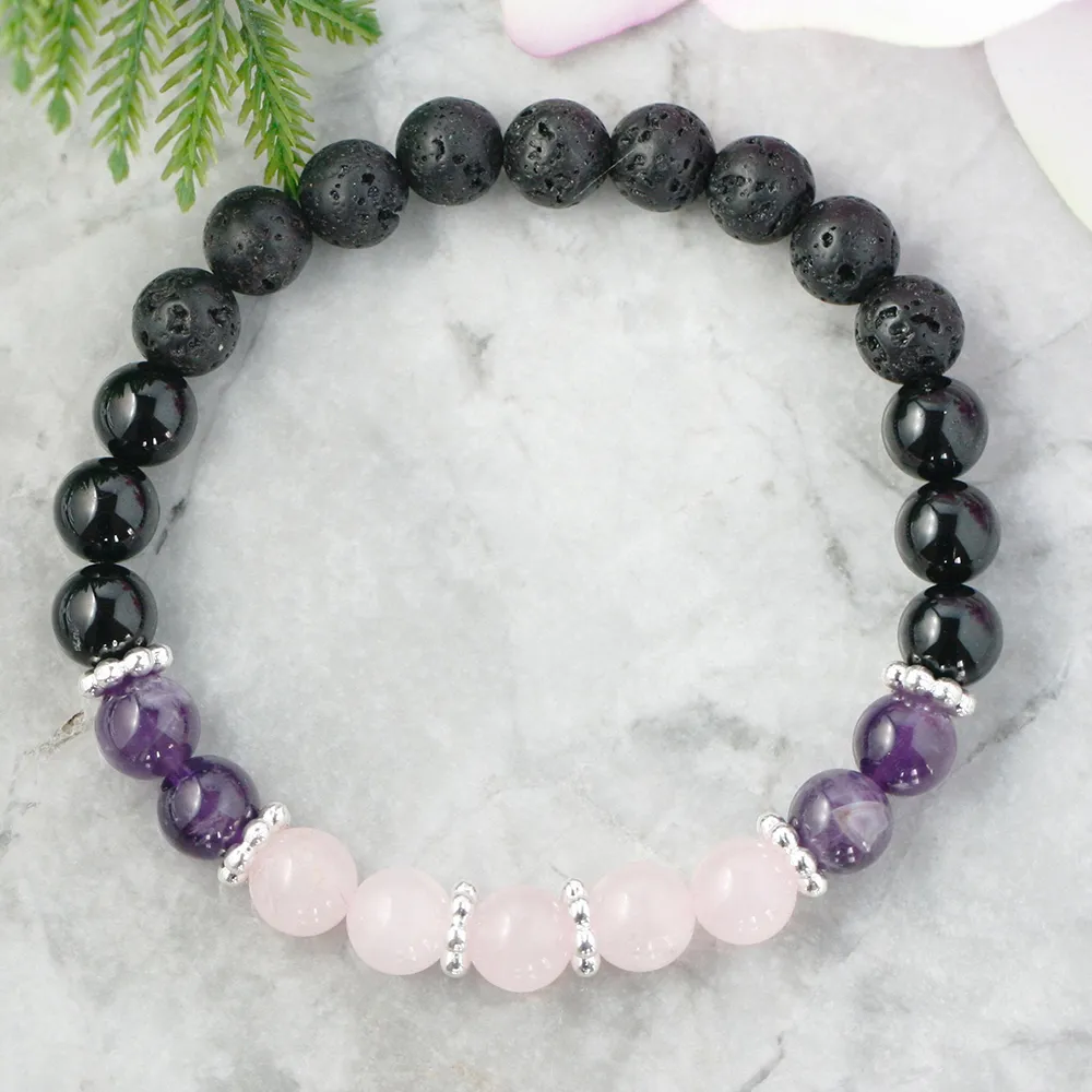 MG0951 Rose Quartz Amethyst Armband Girls Heart Chakra älskar Lucky Armband Natural Black Tourmaline Yoga Mala Armband2525