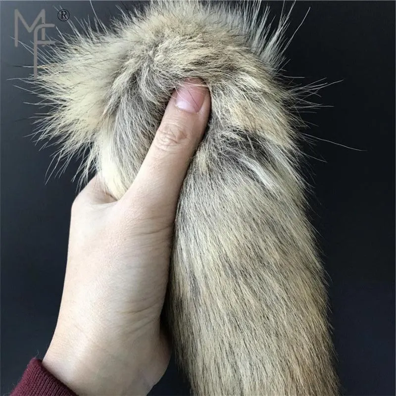 Magicfur - Grande coda in vera pelliccia di lupo con 2 plug 8x7 cm Divertente strumento cosplay Portachiavi1208H