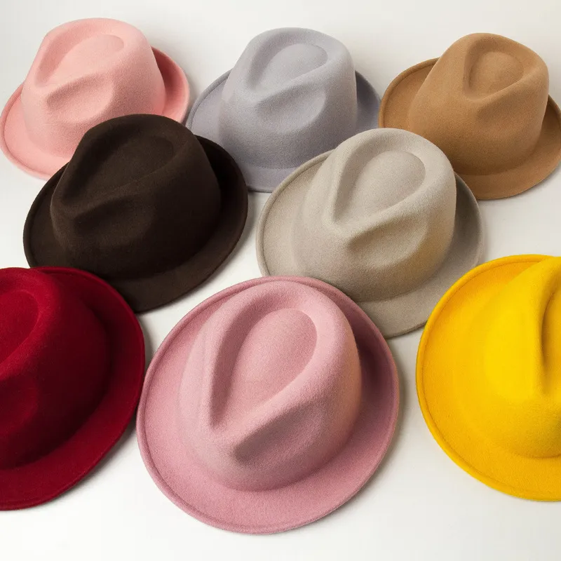 Шерстяная шляпа Федора, осенне-зимние шапки для женщин и мужчин, унисекс, модная джазовая кепка, фетровые шляпы, топ, винтажные женские красные, черные270w