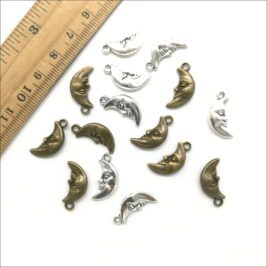 moon Tanrı yüz alaşım cazibesi kolye retro mücevher diy anahtarlık antik gümüş bronz kolye bilezik küpeler için 19x9mm2766