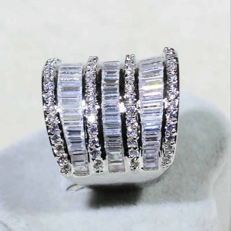 Infinity sprankelende luxe sieraden 925 sterling zilver prinses geslepen volledige stapel 5A zirkonia partij brede dames trouwring CZ3415907384