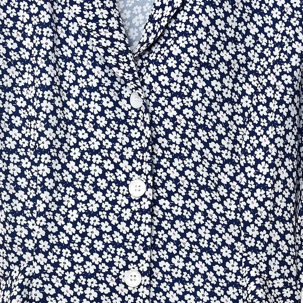 2020春夏半袖ノッチ付きラペル青い花柄プリントボタンショートミニドレス女性ファッションドレスW1815150