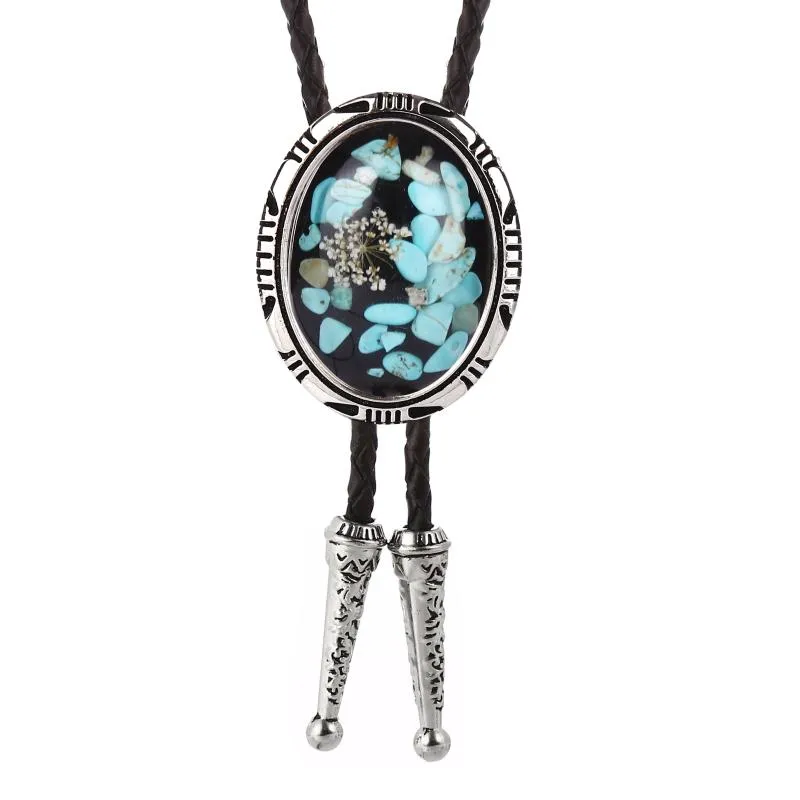 Cravatte Western Cowboy BOLO TIE Collare in pelle con pietra agata naturale Corda Ladies Show Accessori costumi Banchetto di compleanno174l