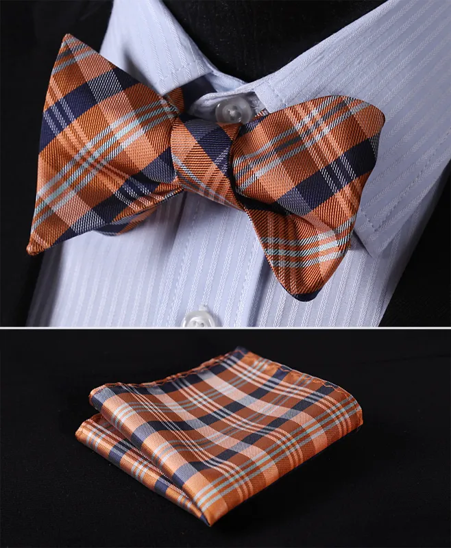 Verifique clássico 100% seda jacquard tecido masculino borboleta auto gravata borboleta bolso quadrado lenço terno conjunto # rc311873