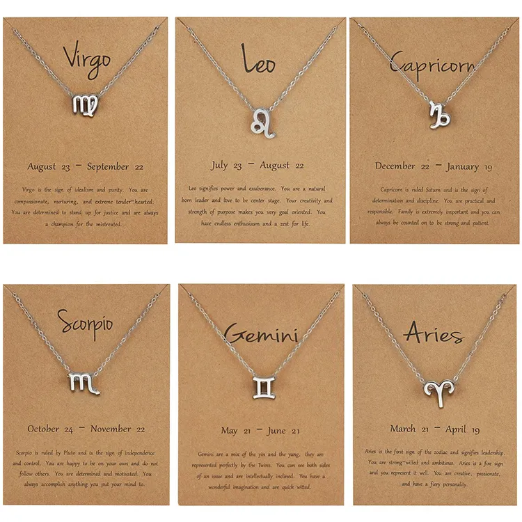 Födelsedagspresent Guldpläterad 12 stjärntecken Pendant Wish Card Charm Gold Chain Choker Astrology Halsbandsmycken för kvinnor2273060