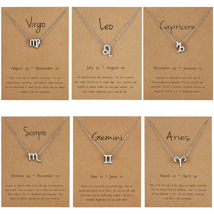 Regalo di compleanno oro placcato 12 segni zodiacale a sospensione card wish charm gold wool woker hicoker cowelry donne4088454