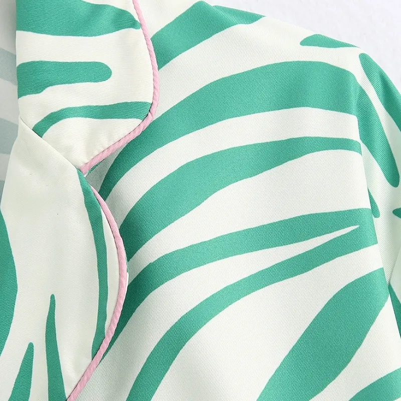 Nowe kobiety vintage zielone druk w paski swobodne koszule kimono długie rękawowe bluzki kieszonkowe kobiety ROUPAS Femininas Tops LS6413