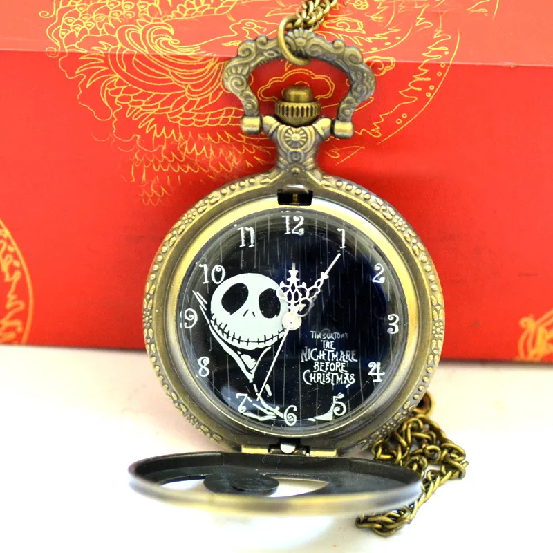 O pesadelo antes do natal jack skellington tim burton filme tema relógios moda relógio de bolso de quartzo colar vintage gift1212q