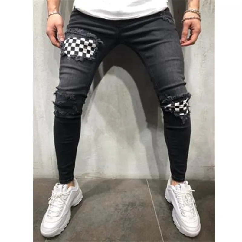 Herren-Lochjeans, Modetrend, Frühling, hell gewaschen, Reißverschlusstasche, Bleistifthose, Designer, männlich, High Street, Elastizität, Übergröße, Denim-Hose