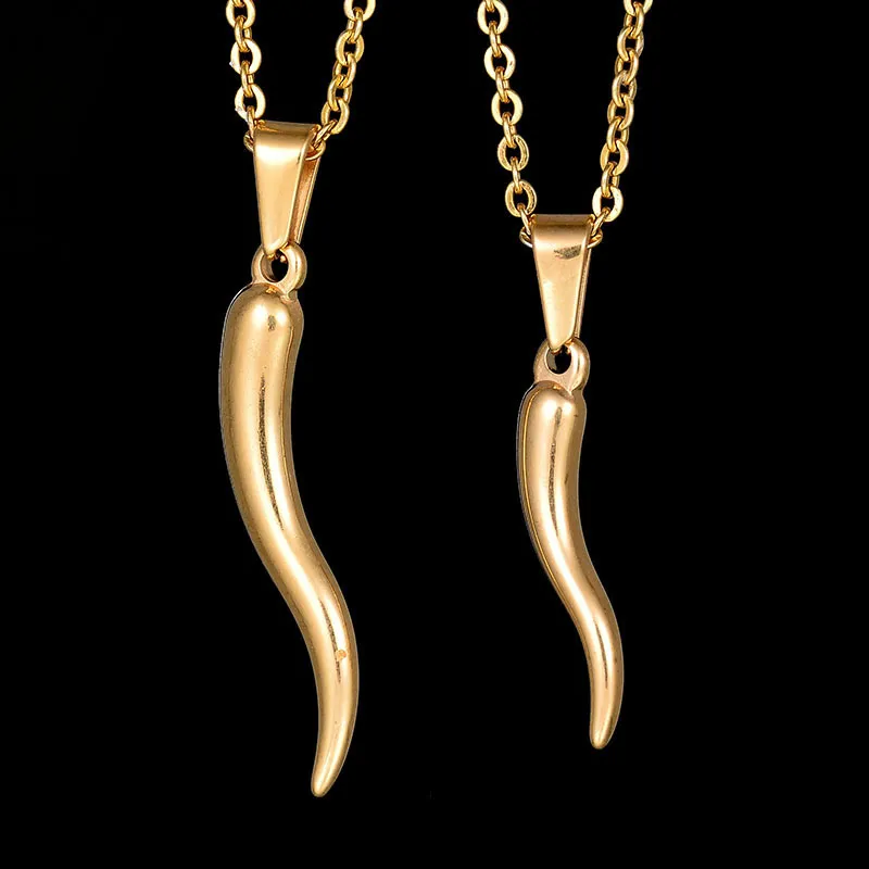 Colliers pendants Collier de corne italien en acier inoxydable pour femmes hommes couleur Gold 50cm339u