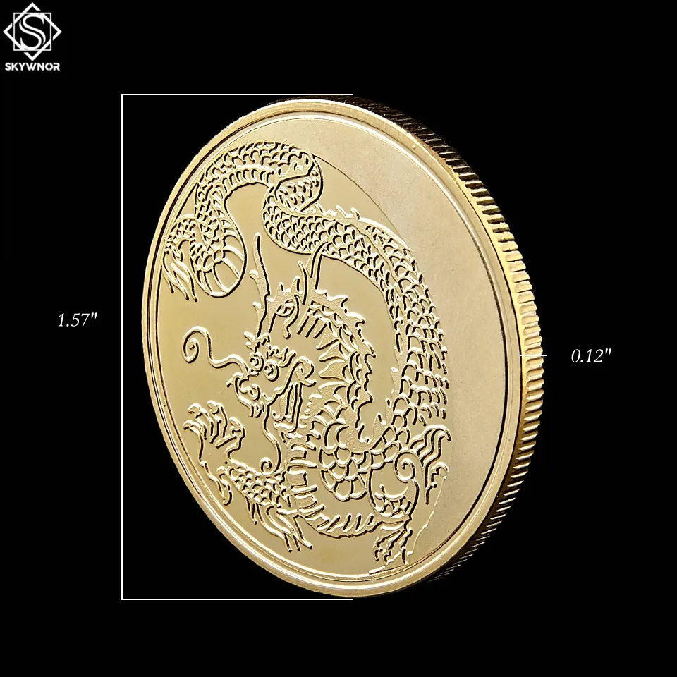 Retail Rosja Zodiac Dragon Fly Animal LOONG Craft Gold Homemorative Moneta Metal Round Gift Decor3711276