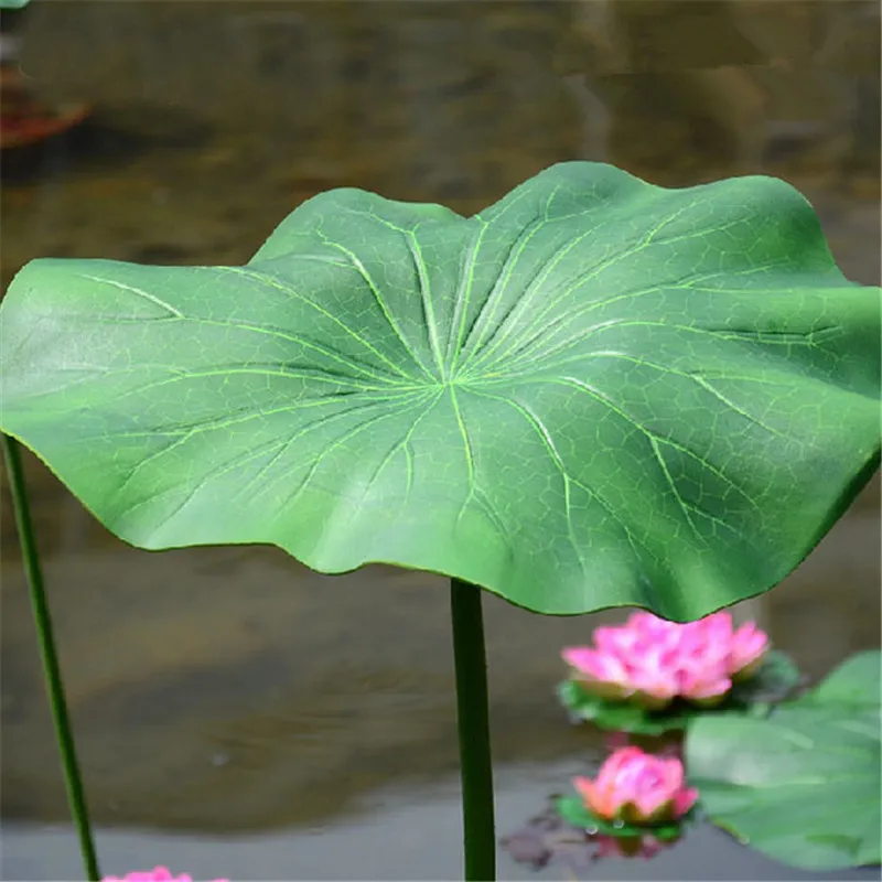 Ghirlande di fiori decorativi Piante artificiali Foglia di loto Gambo lungo Decorazione piscina galleggiante Acquario Stagno pesci Scenario Decorazione la casa finta2929