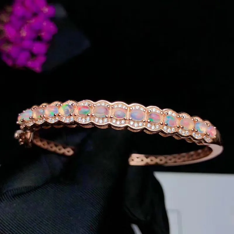 Andra armband 100% verkliga och naturliga Opal Bangle 925 Sterling Silver Fine Jewelry Opalbangle1226h