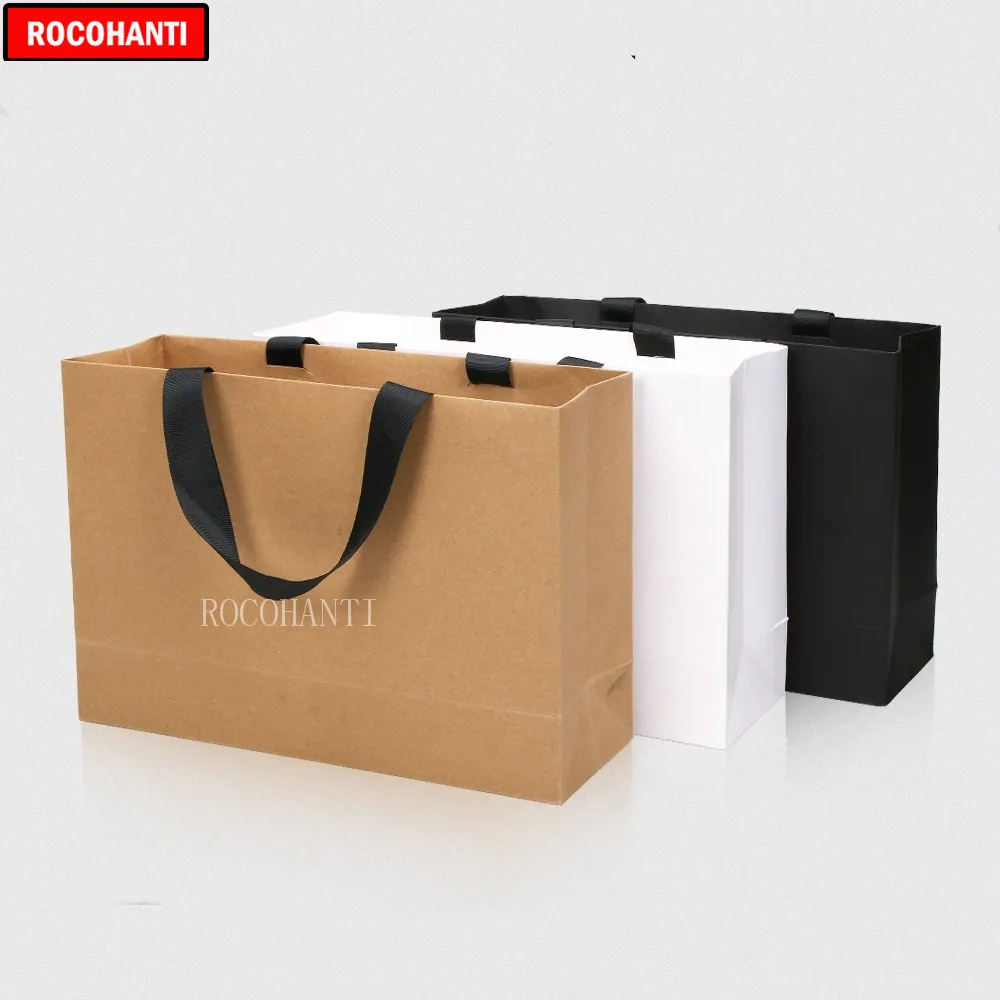 50X Custom Paper Shopping Bag With Ribbon Handle for Clothing Gift Packaging 200919265V