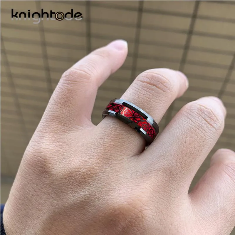Anello di drago celtico nero da 8 mm maschi anelli di tungsteno anelli in carbone rossa in fibra di carbonio bandiere di moda anello di gioielleria di gioielli Comfort 243V