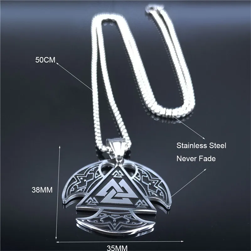 AFAWA nordique Viking acier inoxydable hache collier pour hommes couleur argent grands colliers pendentifs bijoux gargantilla N4022S021224W