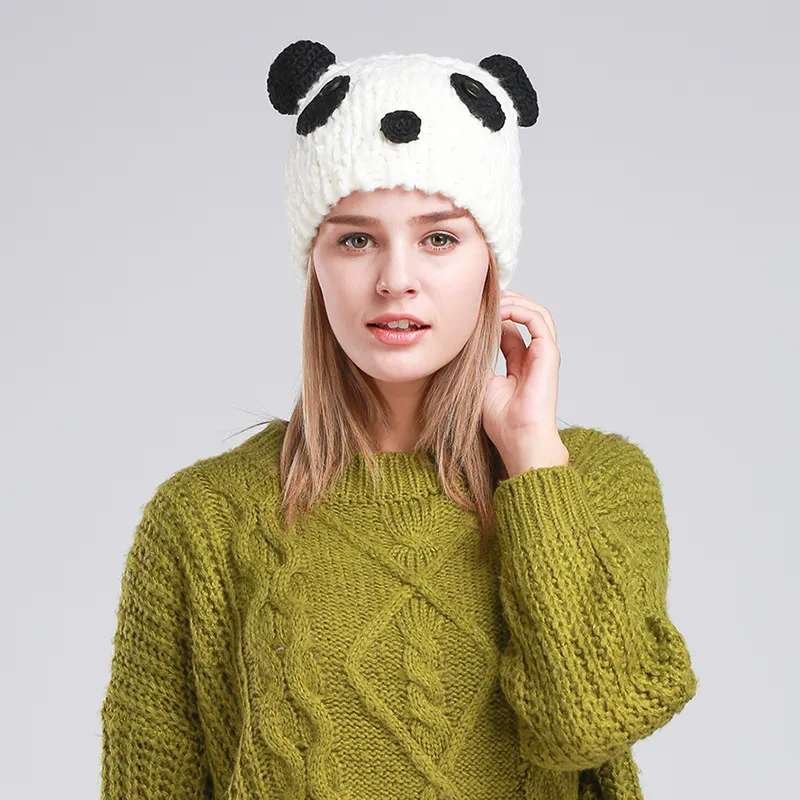 Beanie Kafatası Kapakları Sevimli Panda Beanies Kış Şapkaları Kadınlar İçin Beanie Hat Yenilik Bonnet Femme1205i