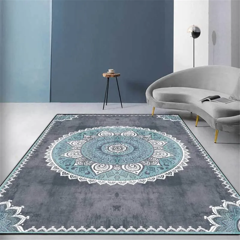 Gray Blue Mandala Carpet Vintage Europe Simple Bedroom Bedside Carpet Nordic Ethnic Style Hallway Kitchen Rug Mat1278u