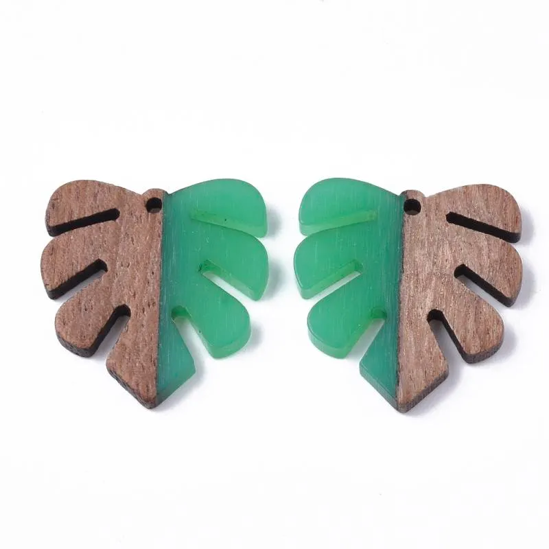 Charmes fabriqués à la main en bois naturel vintage avec pendentif en résine Design Monstera feuille forme collier boucle d'oreille bijoux Findi335a