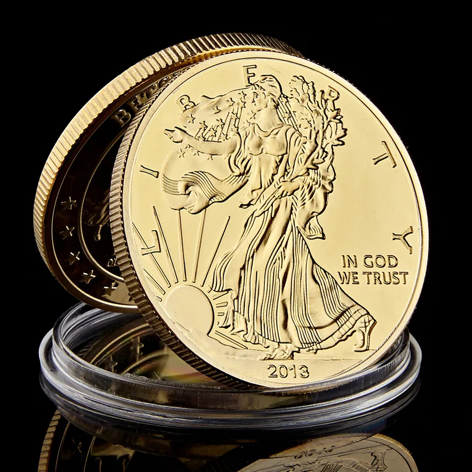 America 2013 Liberty Craft 999 Gold Fine Plaqué en Dieu Nous faisons confiance à la liberté 24k pièce de souvenirs 40mm de diamètre