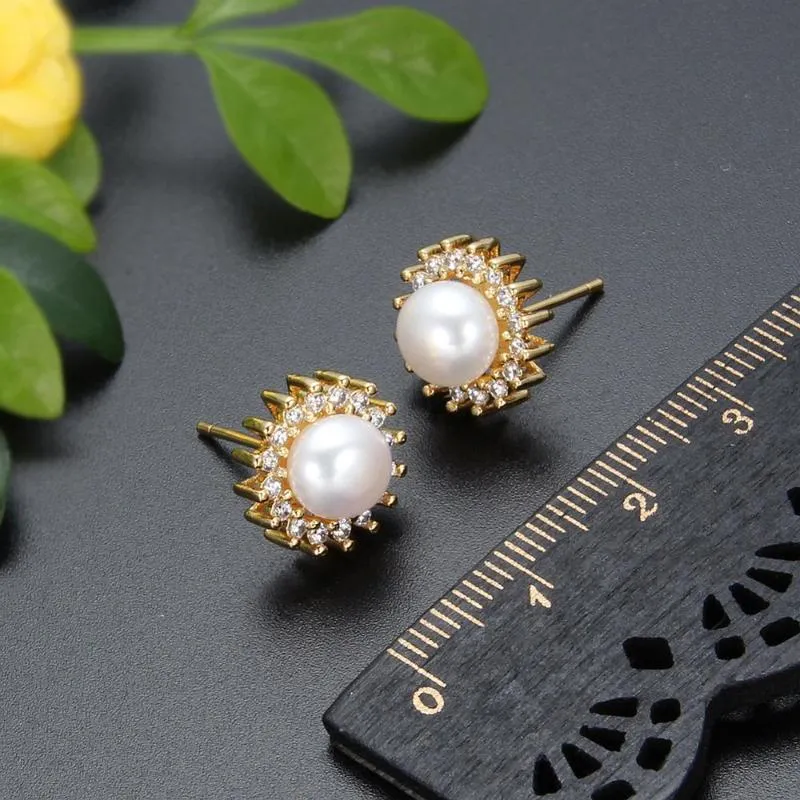 Stud Pearl Earrings White Pink Freshwater for Women Party Gift Fashion Jewelry Beautiful Flower Leaf292e