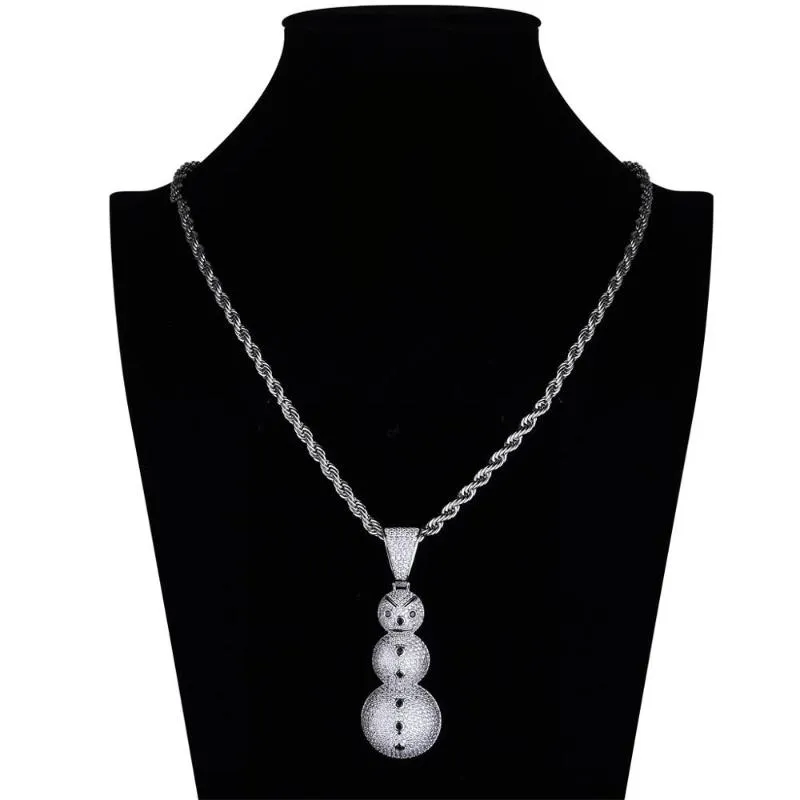 Kolye Kolyeleri Noel Hediye Buzlu Kübik Zirkonya Snowman Paslanmaz Çelik Örgülü Zincir Kolye Kalung Hiphop Jewelry3119