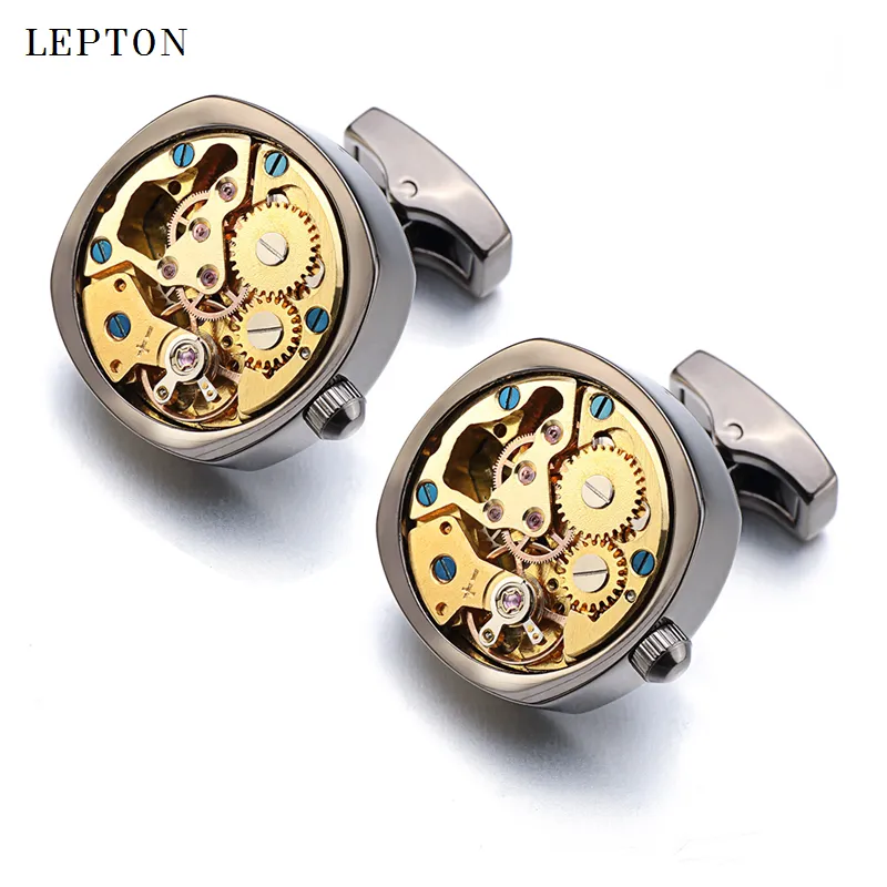 Watch Movement Cufflinks for immovable Stainless Steel Steampunk Gear Watch Mechanism Cuff links for Mens Relojes gemelos12312