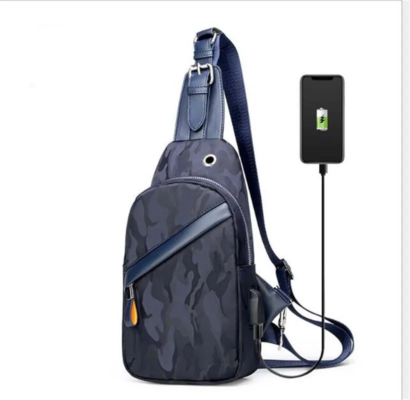 Wodoodporna męska USB Oxford Crossbody Bag antykradzieżowa worka na ramię wielofunkcyjna Krótka podróż Poscing Pakiet klatki piersiowej do M3029