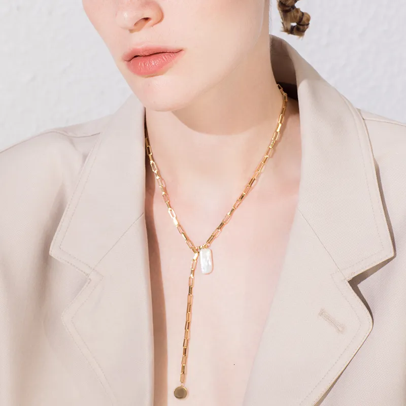 Nova concha corrente pingente colar feminino aço inoxidável natural mãe de pérola colares clavícula corrente moda jóias204l