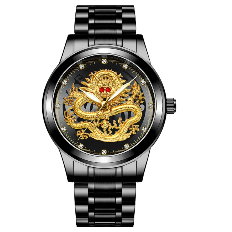 New Fashion Men Dragon Watch Golden Mens Watches Top Waterproof Quartz Clock Male Drop Relogio Masculino280z