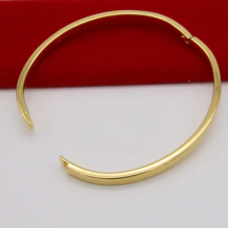 Bracelet fin en or jaune pour femmes, classique, ovale, uni, lisse, à la mode, bijoux cadeau, 50mm, 59mm255f