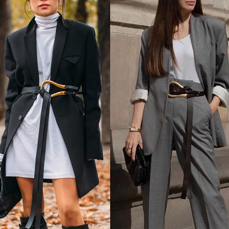 Designers Women Fashion Belts Högkvalitativa damer Big Horseshoe Buckle Leather Double Tassel Midjebälte för Coats237W
