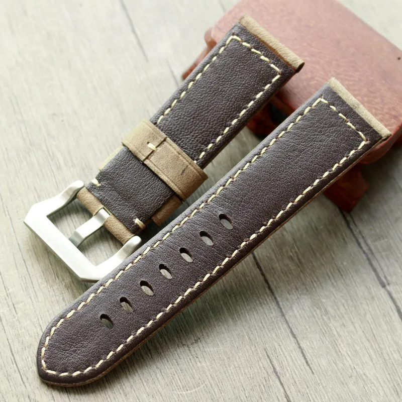 24 mm heren horlogeband echte gekke paardenleren horlogeband met gespeld polsbandje voor fitpane 44 mm heren horloges riem groothandel