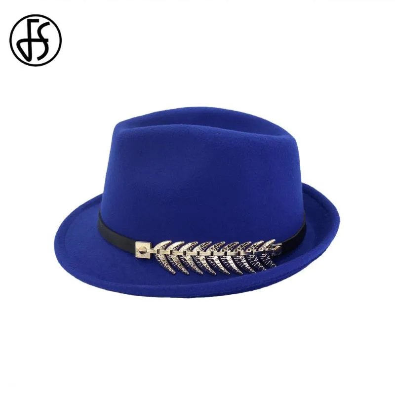 FS New Wool Felt 여성 남성 남성 Fedora Hat for Spring Autumn Elegant Trilby Jazz Hats Panama Cap Black Curl Brim266Z