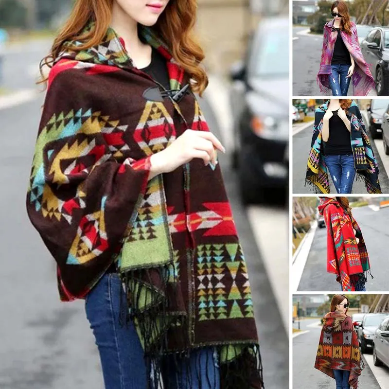 Senhoras inverno quente com capuz envoltório poncho lenços de lã capa manto ponchos e capas asteca outwear casacos femininos tippet12268